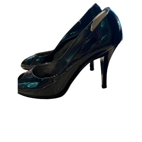 Christian Dior Black Patent Leather Platform Heels Peep Toe 4" heel 38.5 US 8.5 - Picture 8 of 12